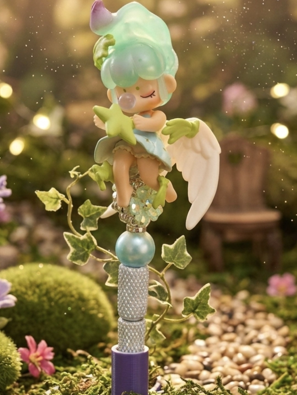 Mint Green Beadable Pen W/ Fairy Pen Topper with Winged Figurine